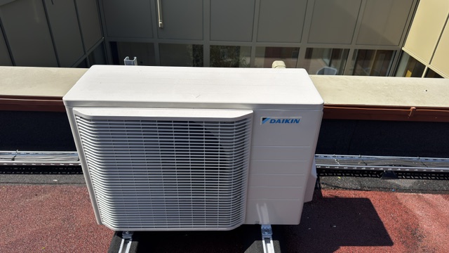 Daikin air conditioning condenser on a rooftop